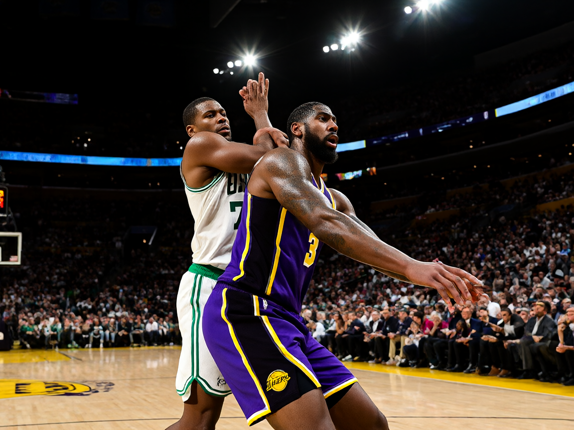NBA篮球比赛现场 — 湖人队与凯尔特人队的季前赛精彩对抗